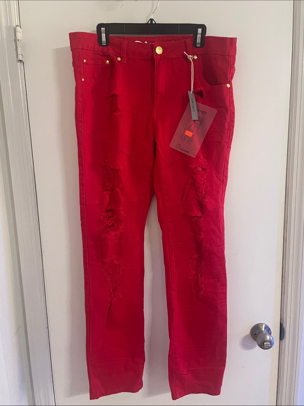 Red Distressed Men’s Jeans